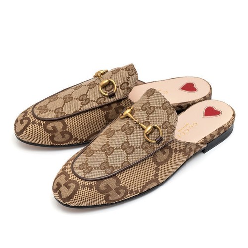 Gucci Princetown Slipper Jumbo GG Camel Canvas Women's Size