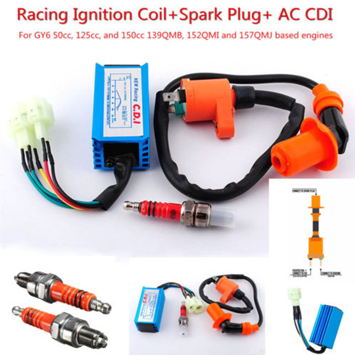 Racing AC CDI Ignition Coil Spark Plug CDI Box For GY6 50cc 125cc
