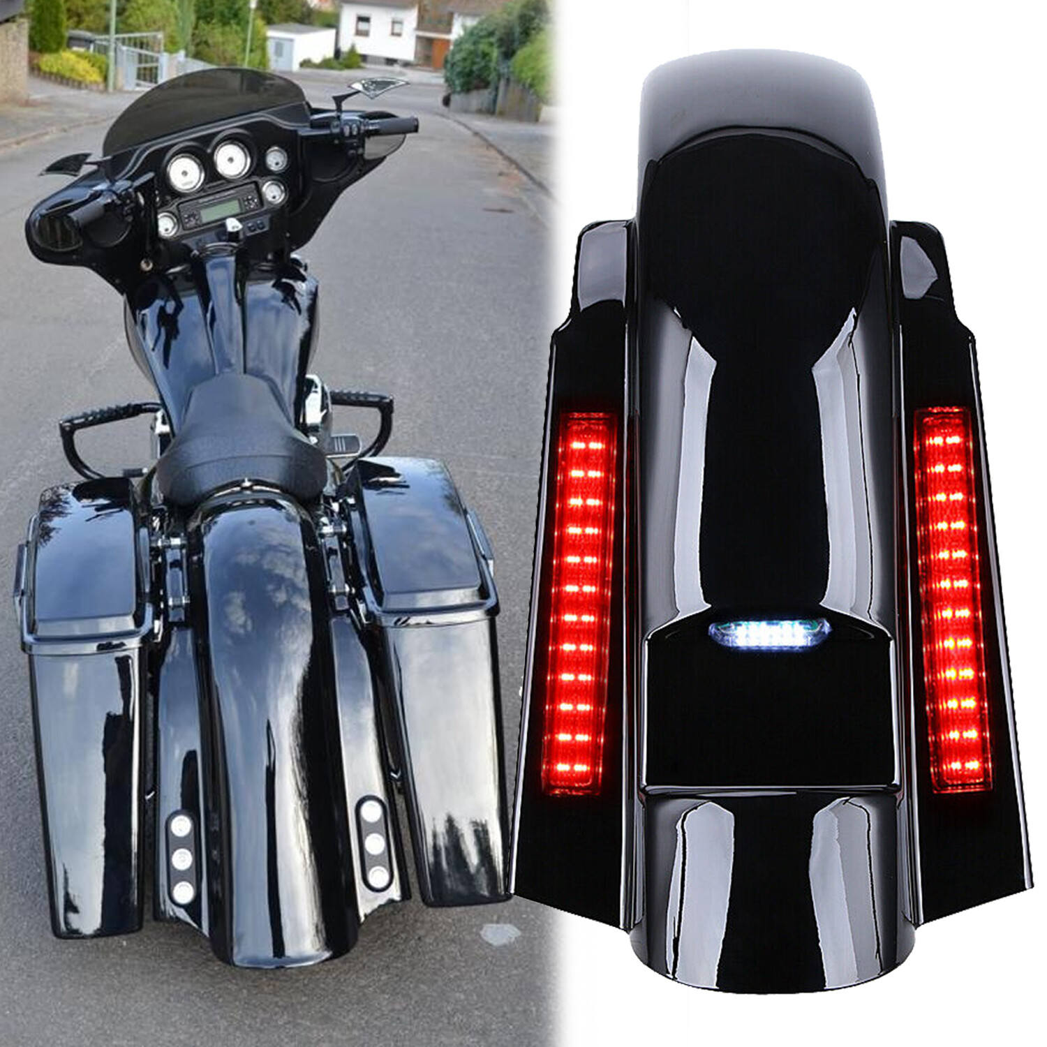 CVO Stretched Rear Fender System + LED Lights For Harley Touring