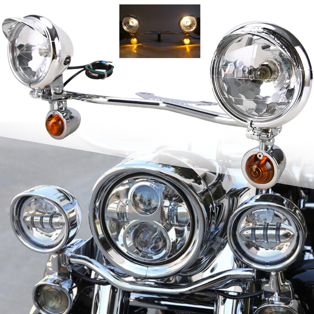 Fog Passing Light Bar w/ Turn Signal Lamp For Harley Road King
