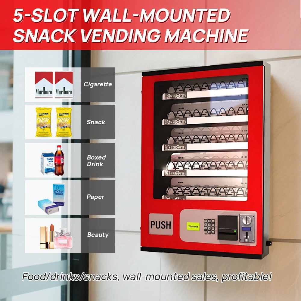 New 5 Slot Snack Vending Machine for Food/Drink/Snack Mounted Money 20W220V 