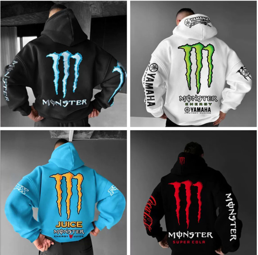Men's Fashion Monster Energy Sweater Sweat Suit Black Multicolor