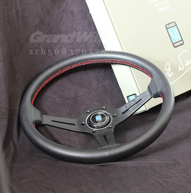 NARDI 350MM Mid-deep Perforated Leather Black Spoke Racing Sport