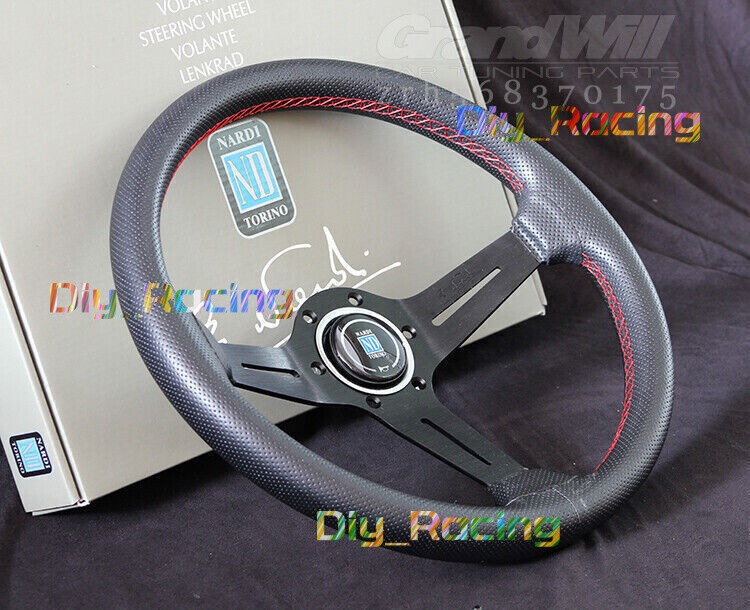 350MM Perforated Leather Black Spoke Racing Sport Steering Wheel