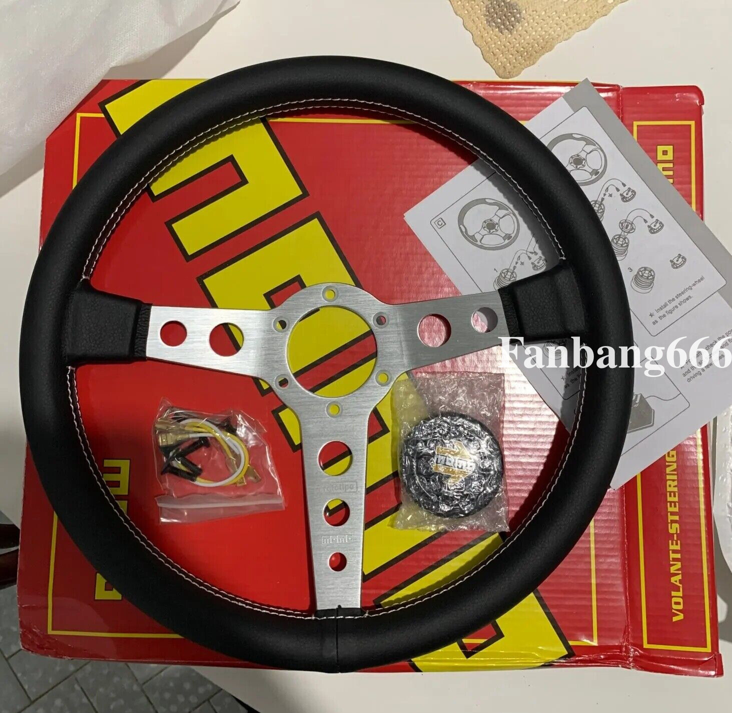 350mm 14' MOMO prototipo Genuine Leather Thickened Spoke Sport