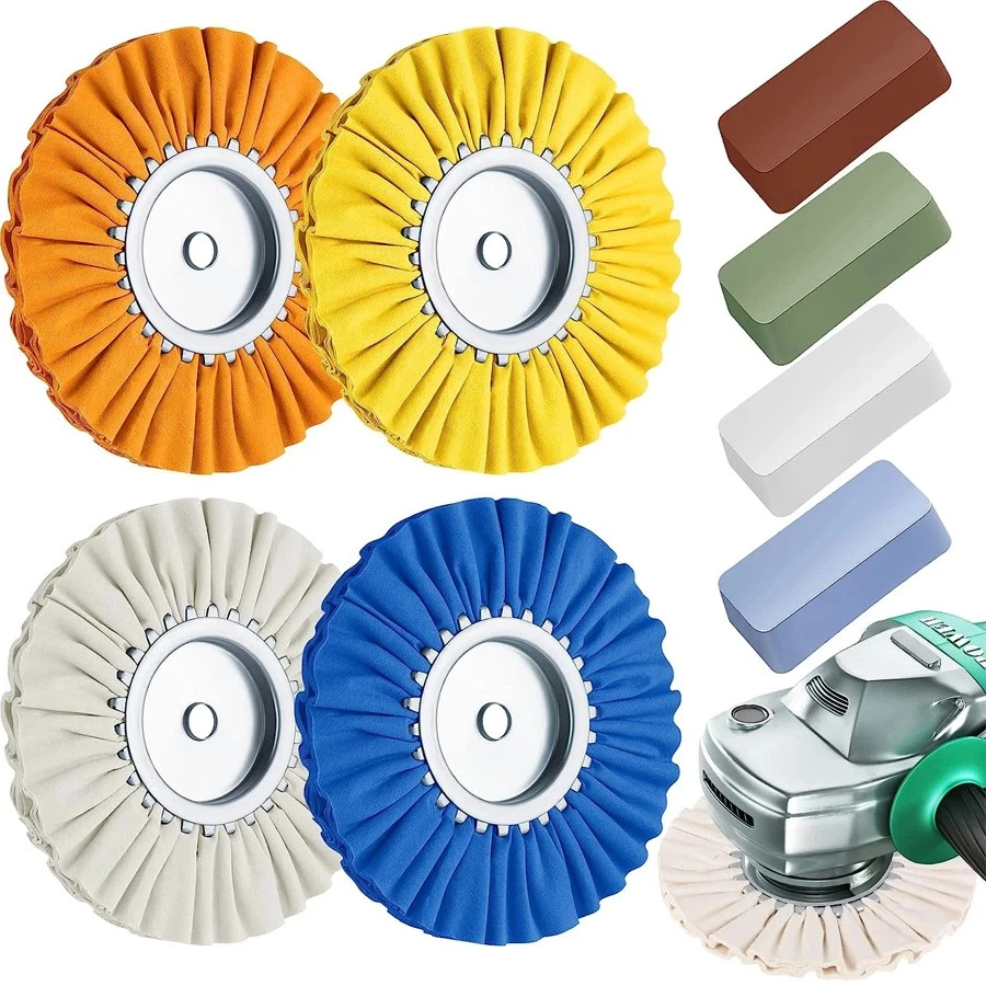 8"" Airway Buffing Wheel Kit 8PCS Aluminum Metal Polishing Set w 5/8"" Arbor Hole